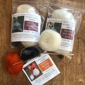 Needle Felting Kits, Set/3, Snowy Owl (2) Fox (1)